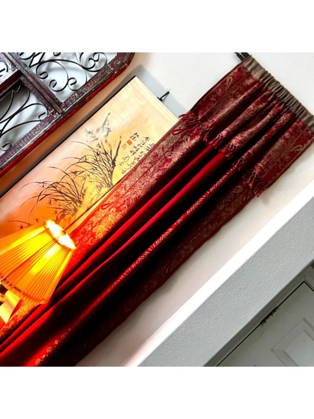 Vintage Wool Pashmina Curtain on Indonesian Hanger 82 Inch